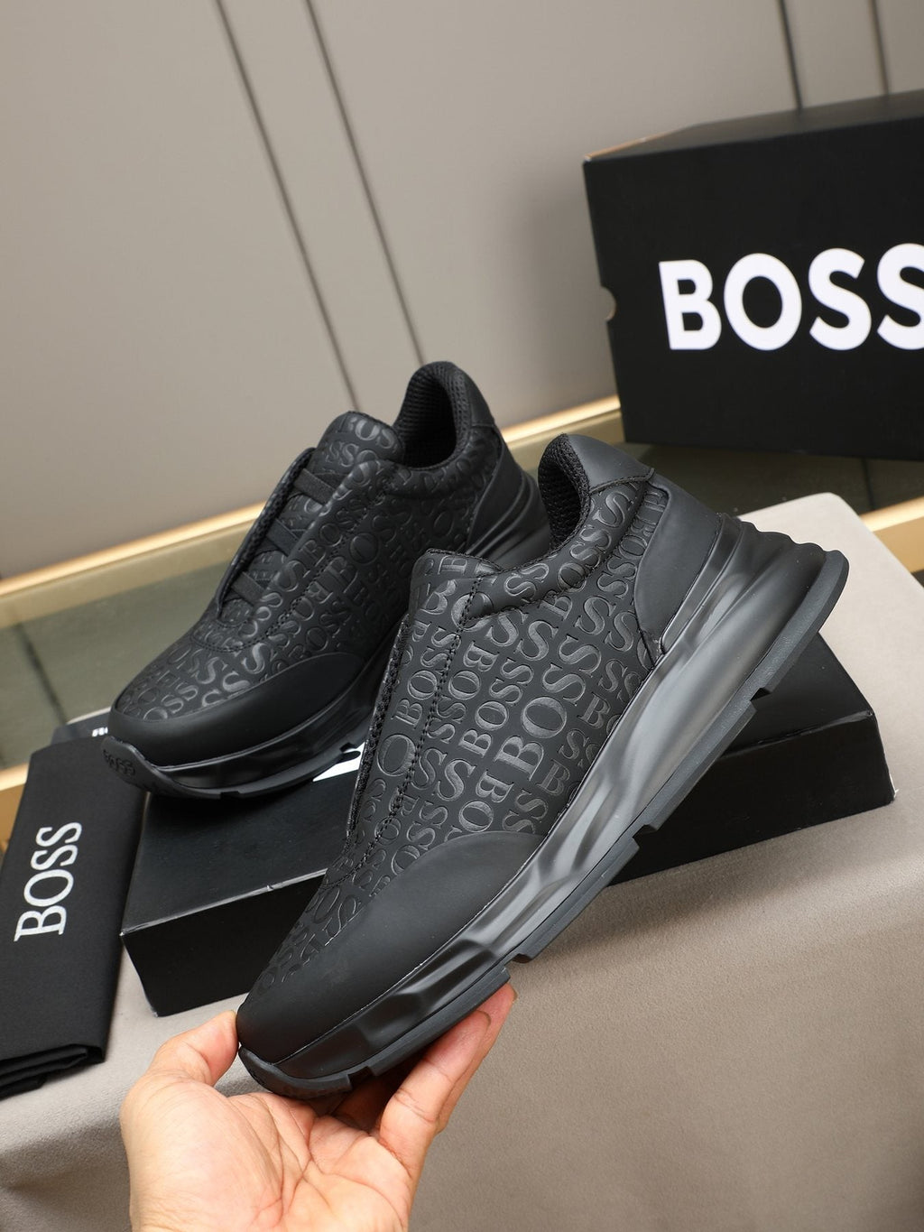 BOSS Black Logo Slip-On Sneakers — front