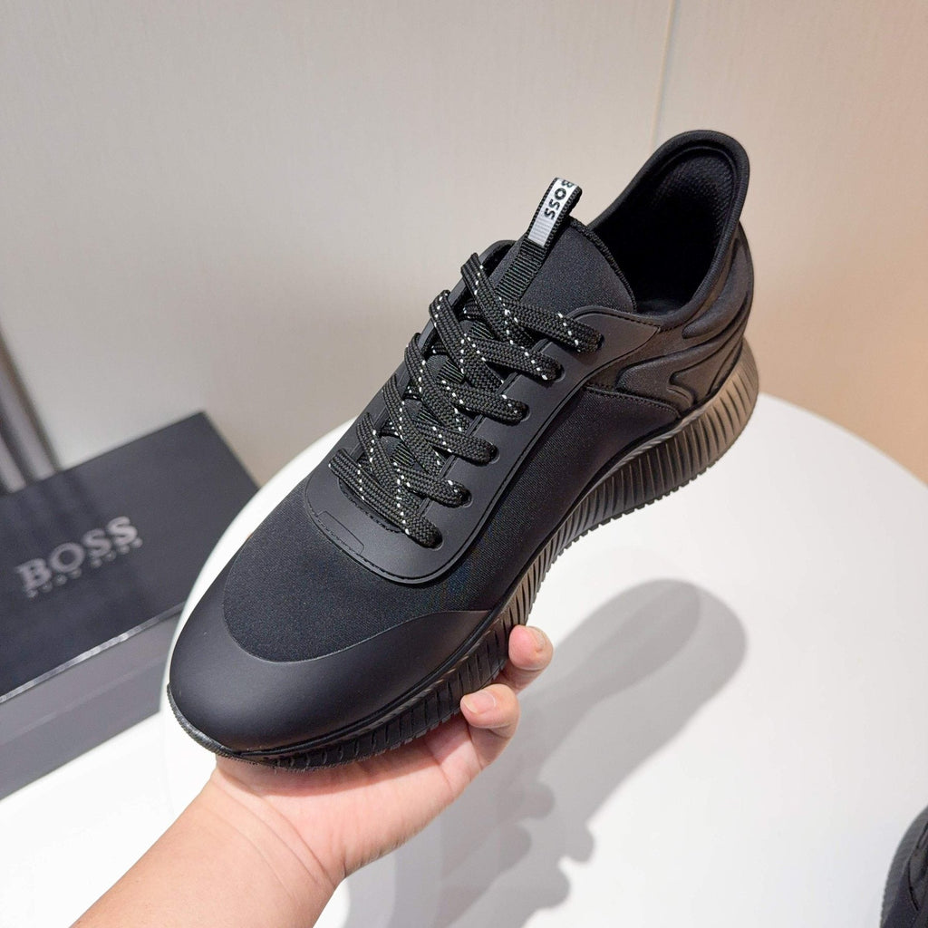 BOSS Black Knit-Look Low-Top Sneakers — model