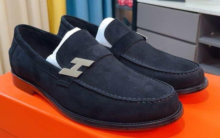 Hermès Black H-Hardware Loafers — front