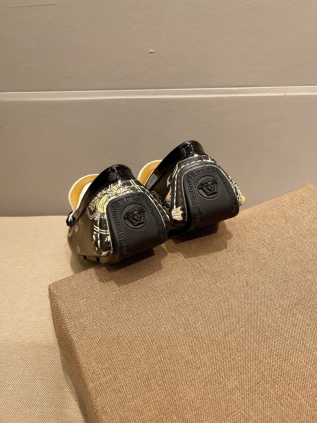 Versace Black & Gold Slip-On Loafers — back