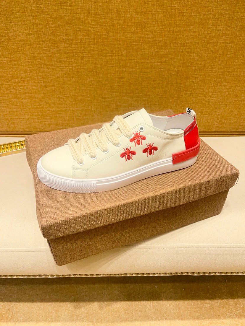 White Low-Top Sneakers with Red Floral Accents — side