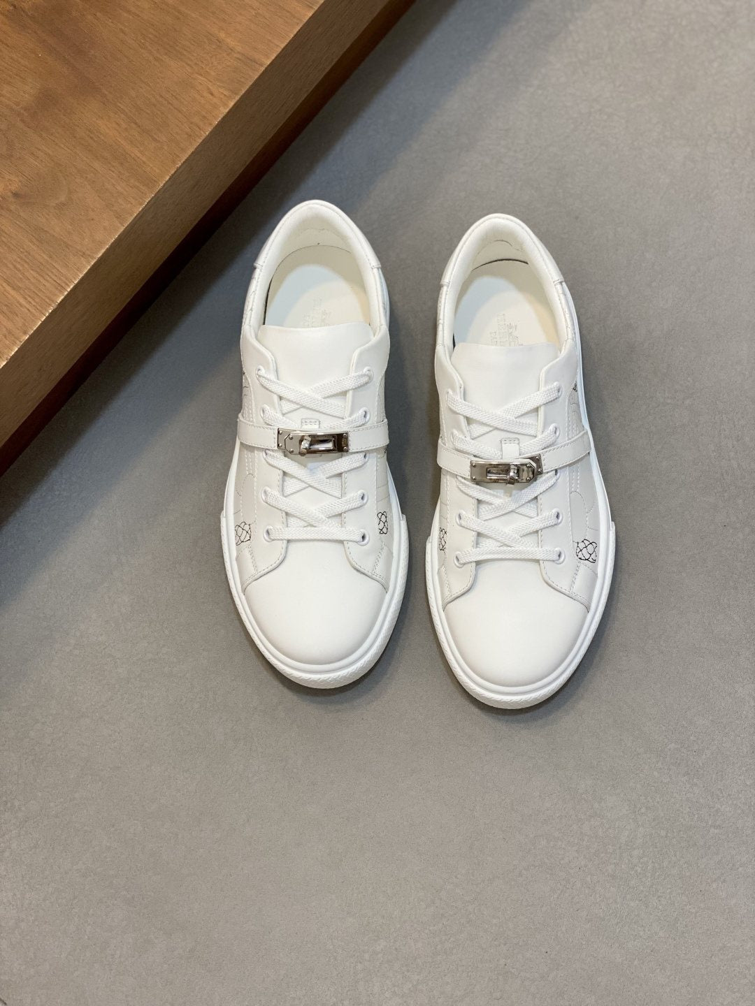White Lace-Up Low-Top Sneakers — front