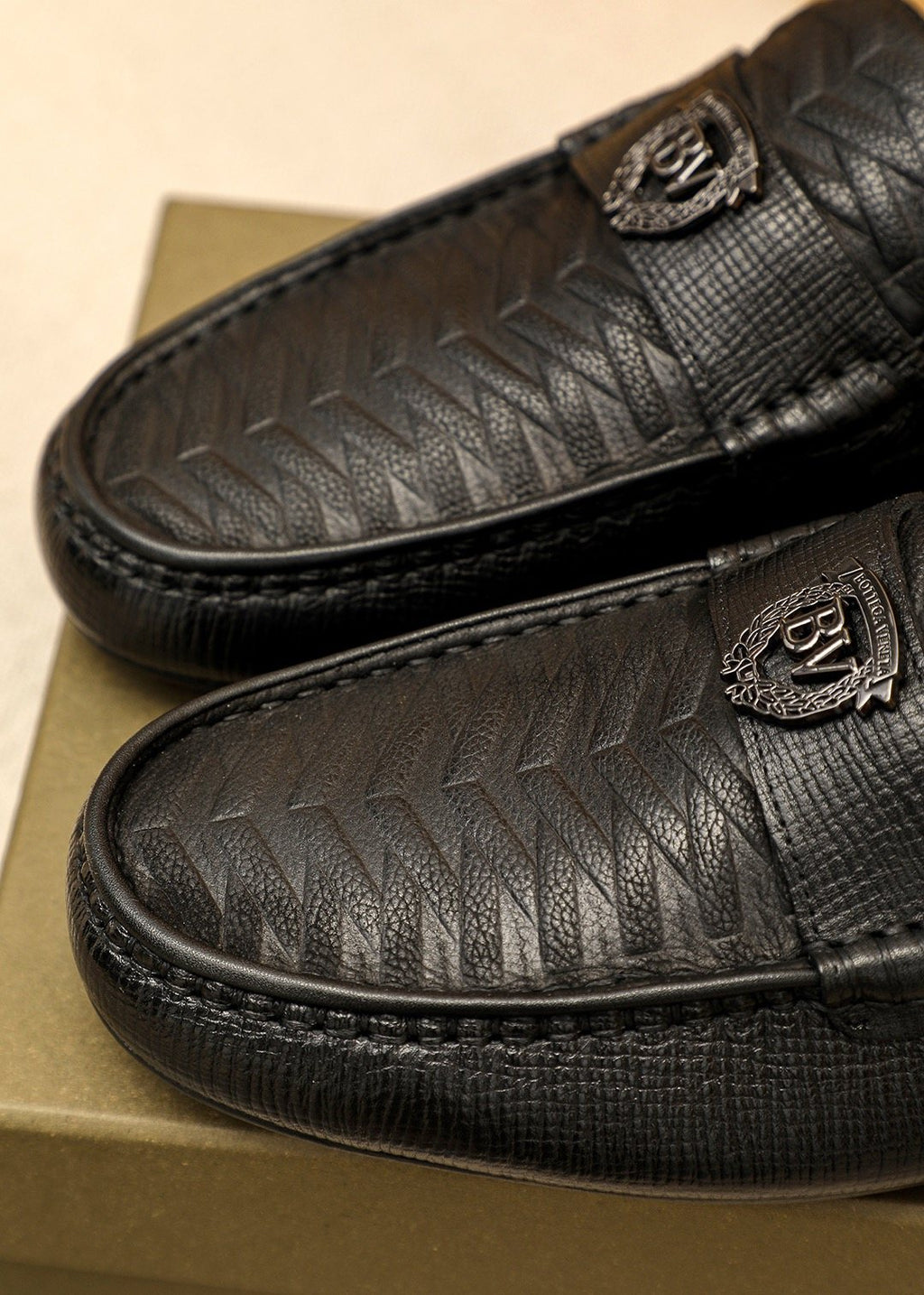 Bottega Veneta Black Textured Slip-On Loafers — detail