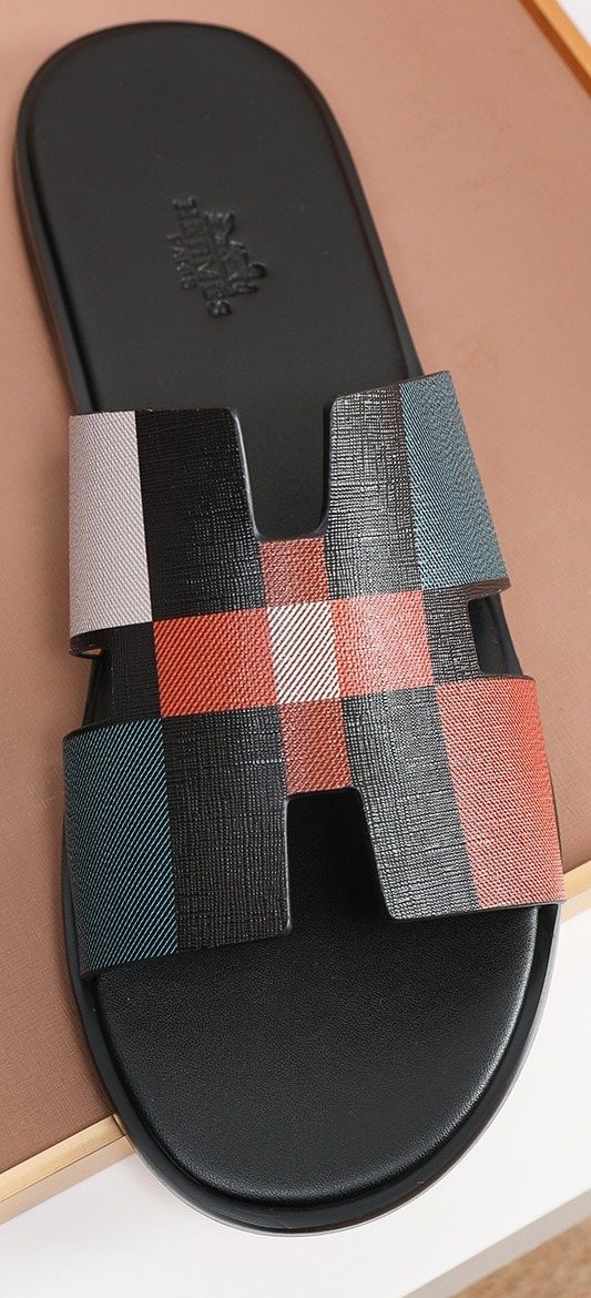 Hermès Plaid H-Strap Slide Sandals — front