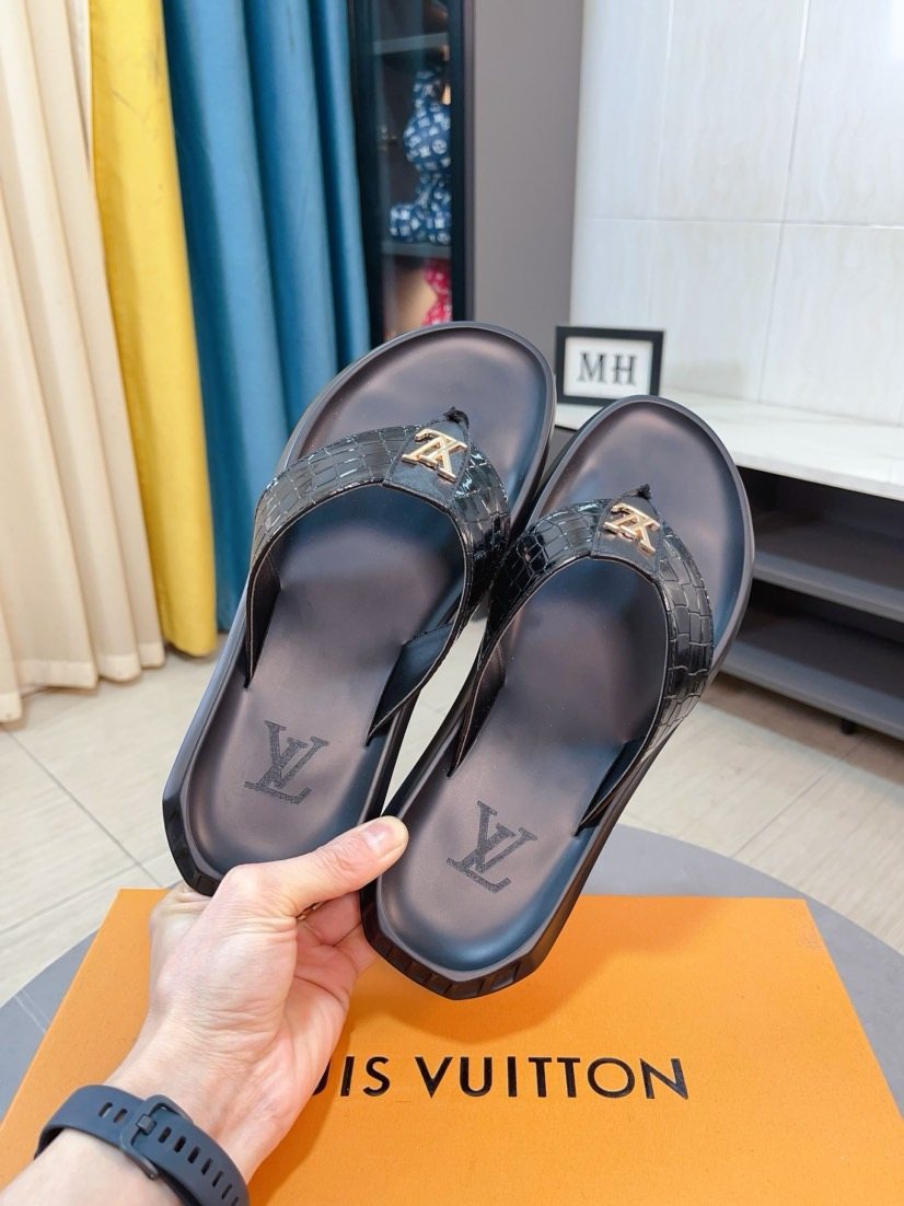 Louis Vuitton Crocodile-Embossed Thong Sandals — front