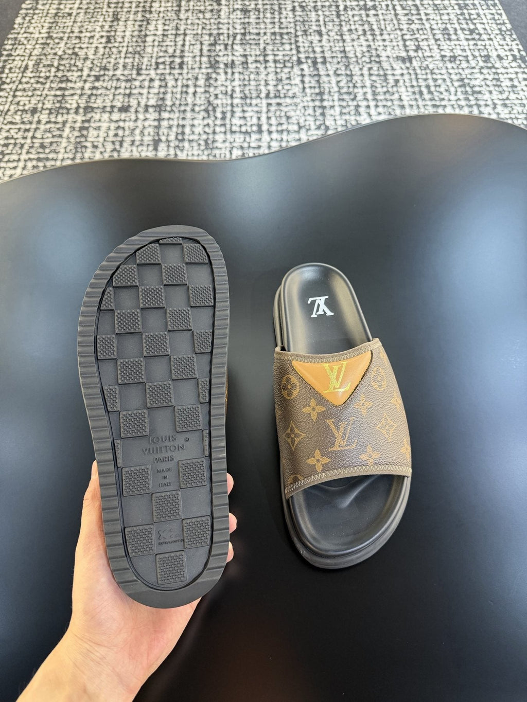 Louis Vuitton Monogram V Slide Sandals — side