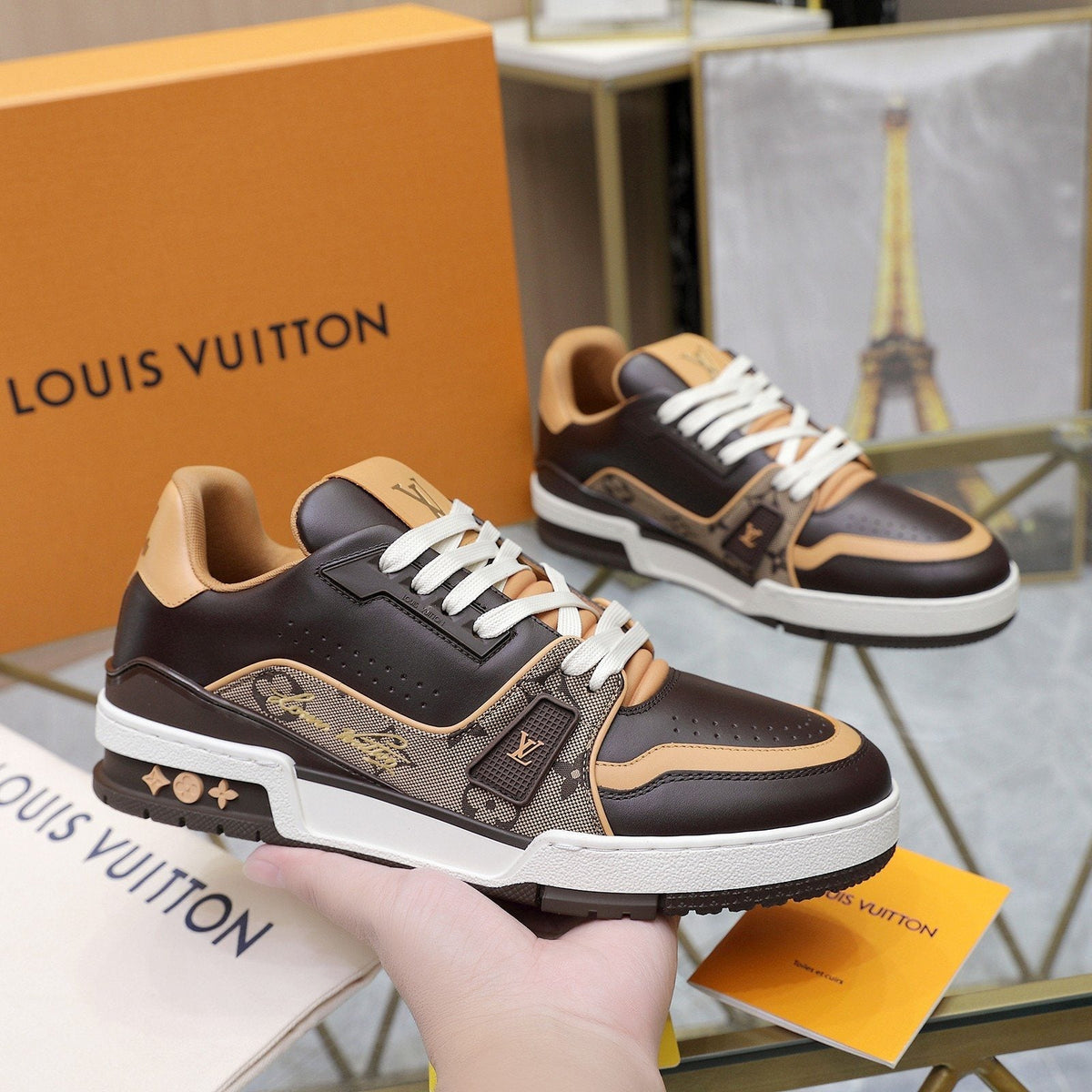 Louis Vuitton Black and White Low-Top Sneakers — front